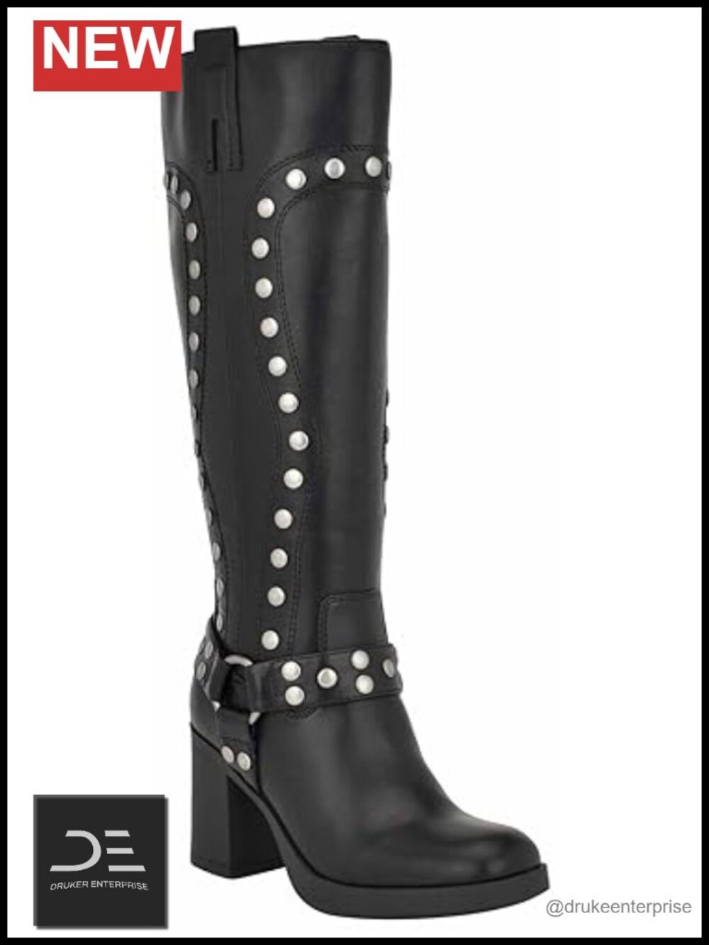 Nine West Cert Heeled Moto Boots Studded Knee-High